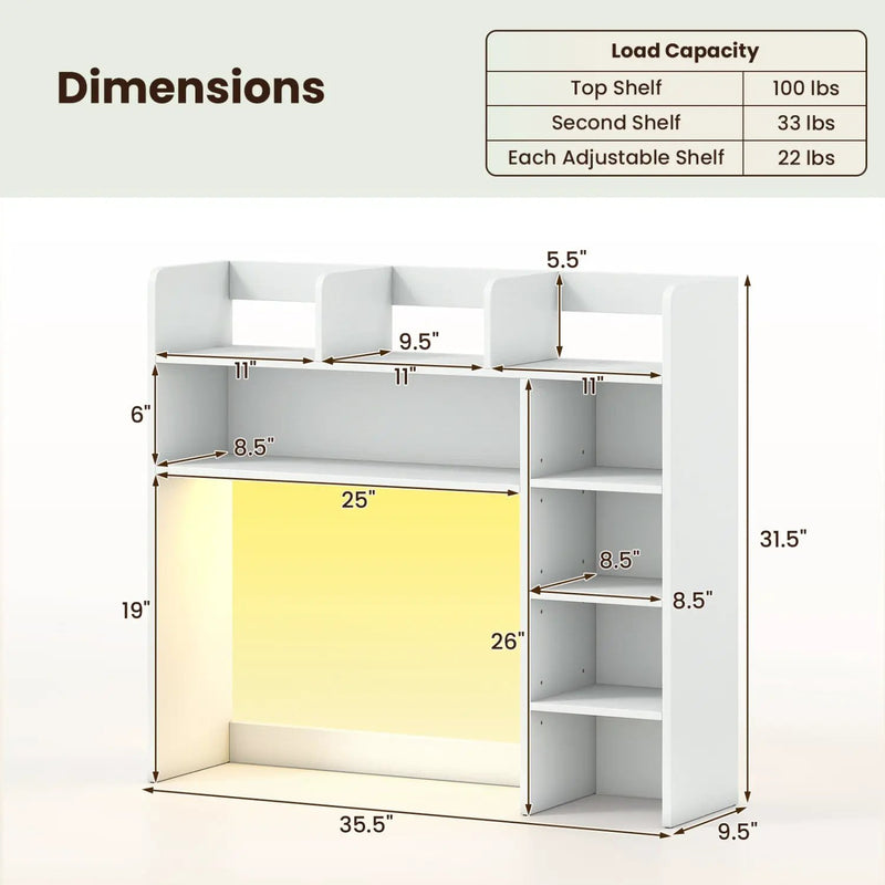 Desktop Bookshelf with LED Lights 35.5" Desk Hutch Organizer by DirectDeals