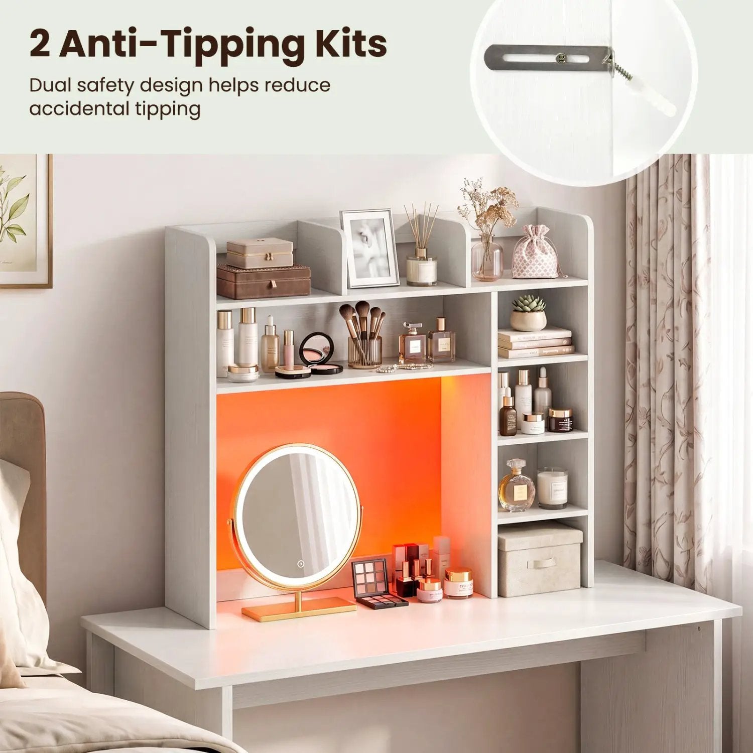 Desktop Bookshelf with LED Lights 35.5" Desk Hutch Organizer by DirectDeals