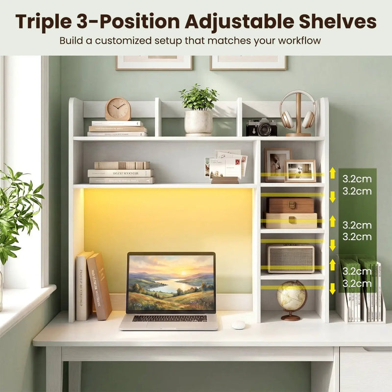 Desktop Bookshelf with LED Lights 35.5" Desk Hutch Organizer by DirectDeals