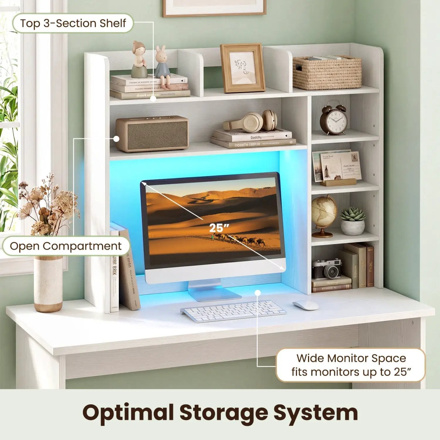 Desktop Bookshelf with LED Lights 35.5" Desk Hutch Organizer by DirectDeals