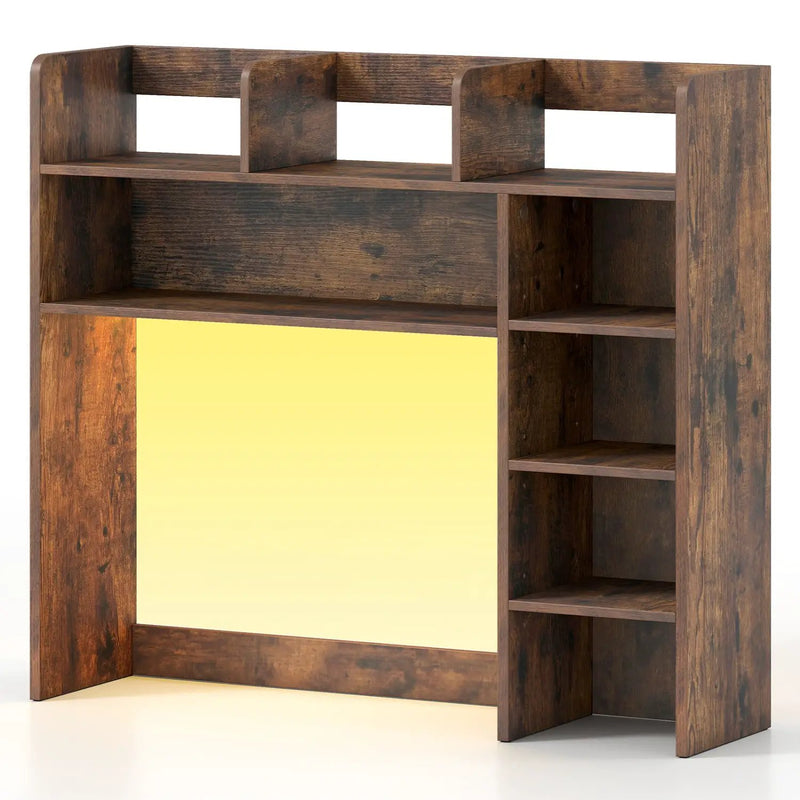 Desktop Bookshelf with LED Lights 35.5" Desk Hutch Organizer by DirectDeals