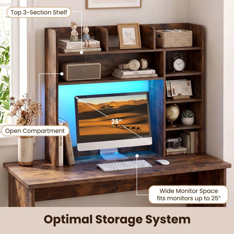 Desktop Bookshelf with LED Lights 35.5" Desk Hutch Organizer by DirectDeals
