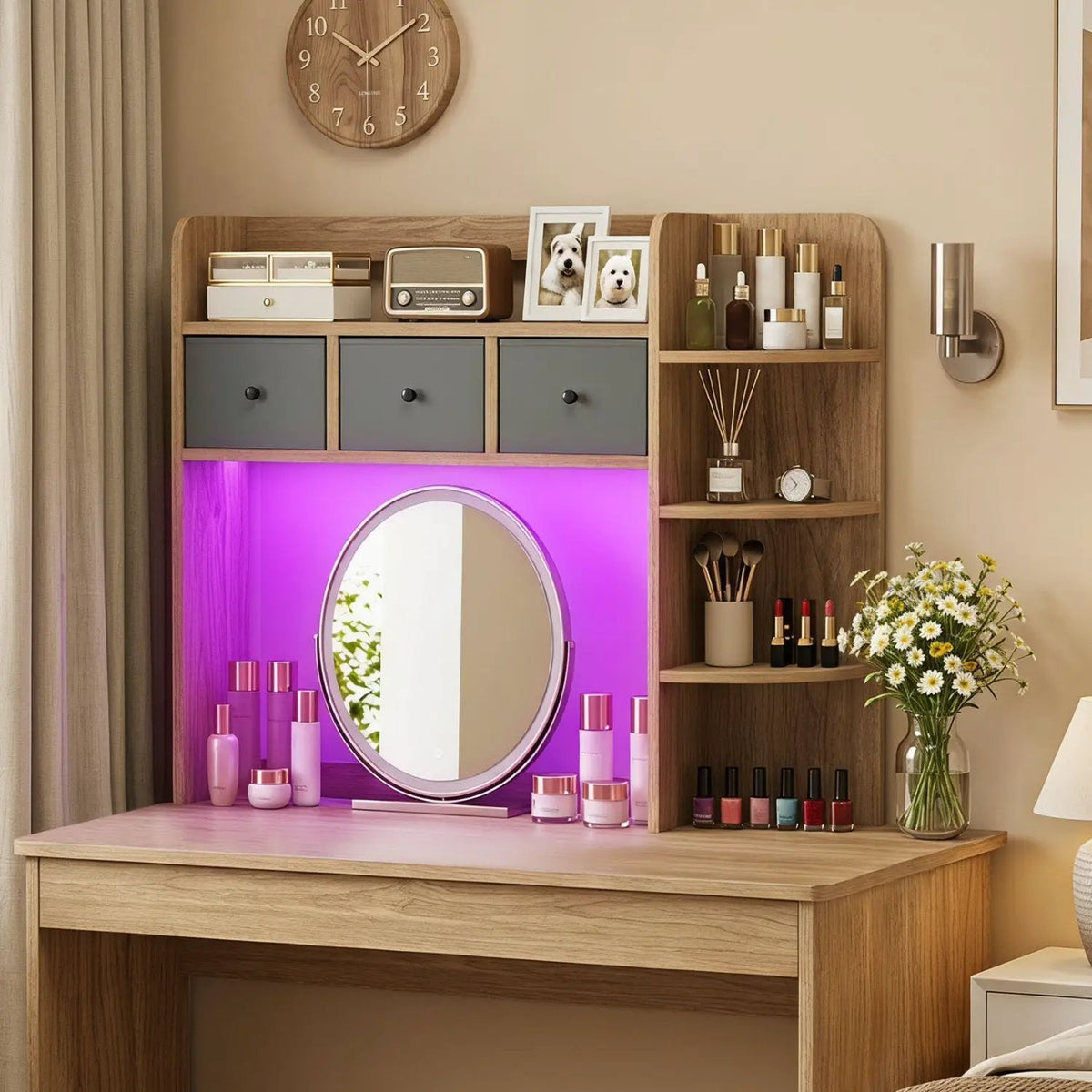 Desktop Bookshelf with LED Lights 5-Tier Storage & 3 Drawers by DirectDeals
