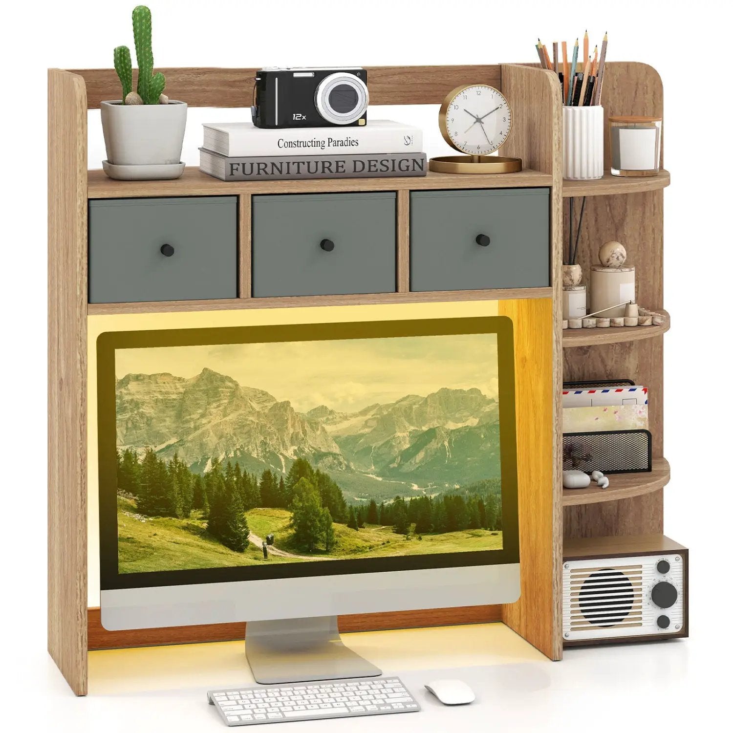 Desktop Bookshelf with LED Lights 5-Tier Storage & 3 Drawers by DirectDeals