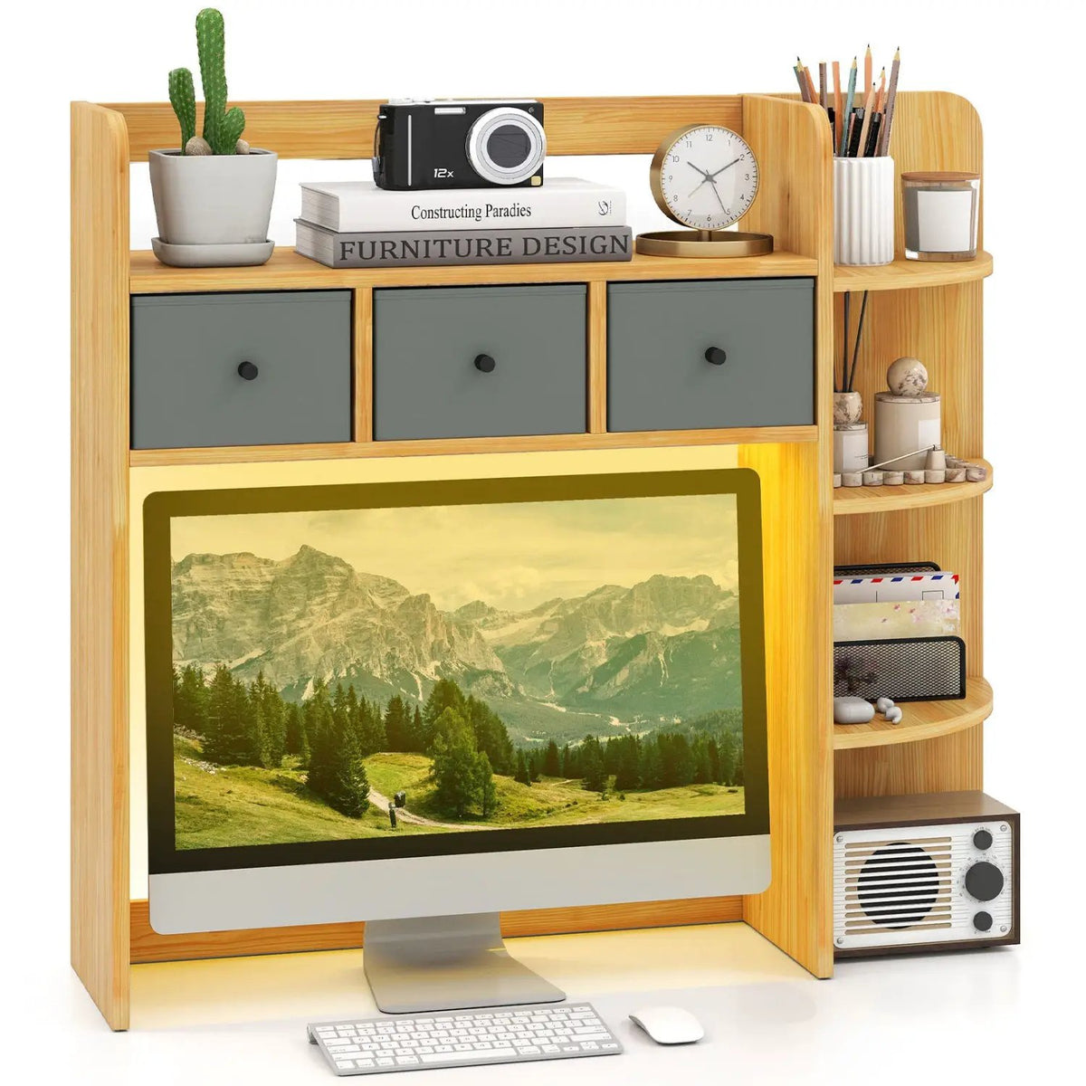 Desktop Bookshelf with LED Lights 5-Tier Storage & 3 Drawers by DirectDeals