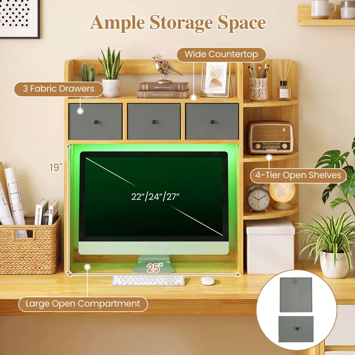 Desktop Bookshelf with LED Lights 5-Tier Storage & 3 Drawers by DirectDeals