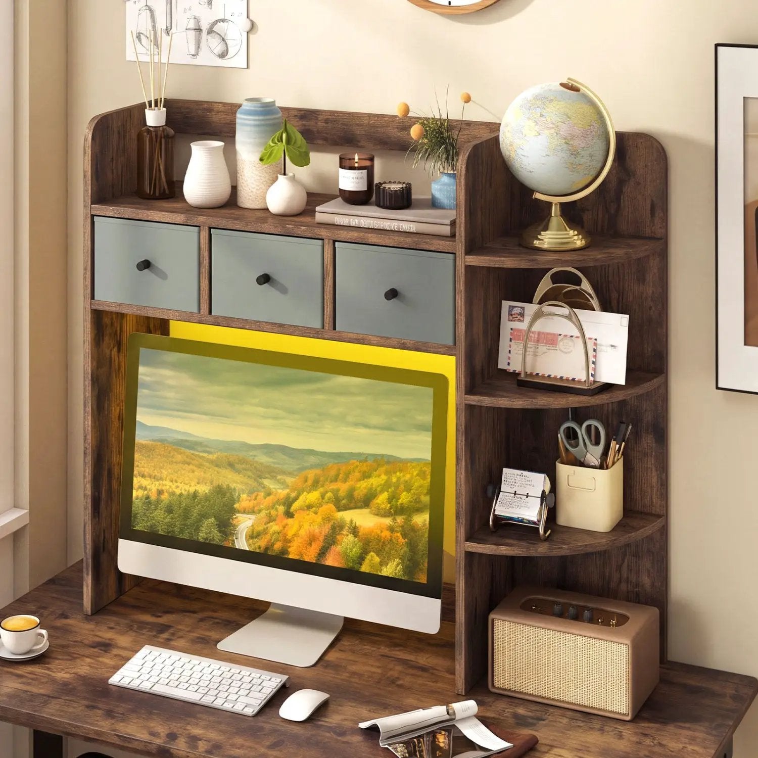 Desktop Bookshelf with LED Lights 5-Tier Storage & 3 Drawers by DirectDeals