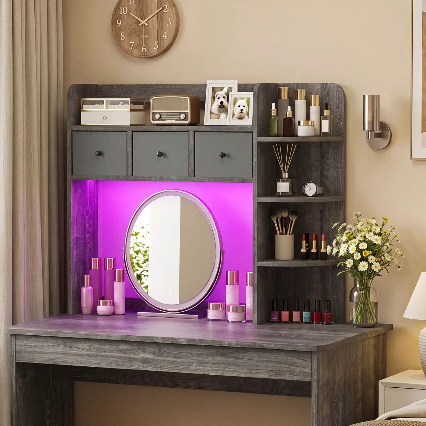 Desktop Bookshelf with LED Lights 5-Tier Storage & 3 Drawers by DirectDeals