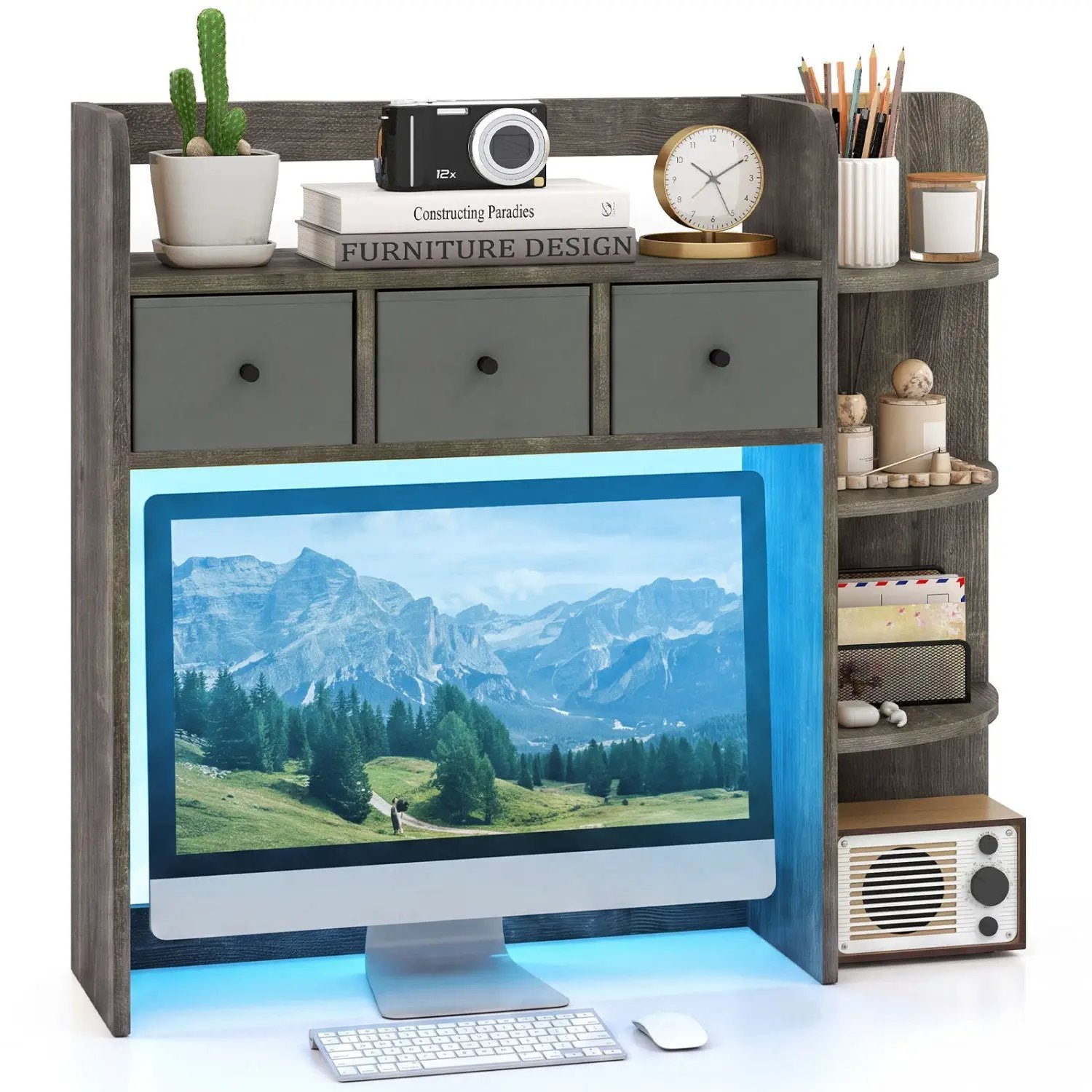 Desktop Bookshelf with LED Lights 5-Tier Storage & 3 Drawers by DirectDeals