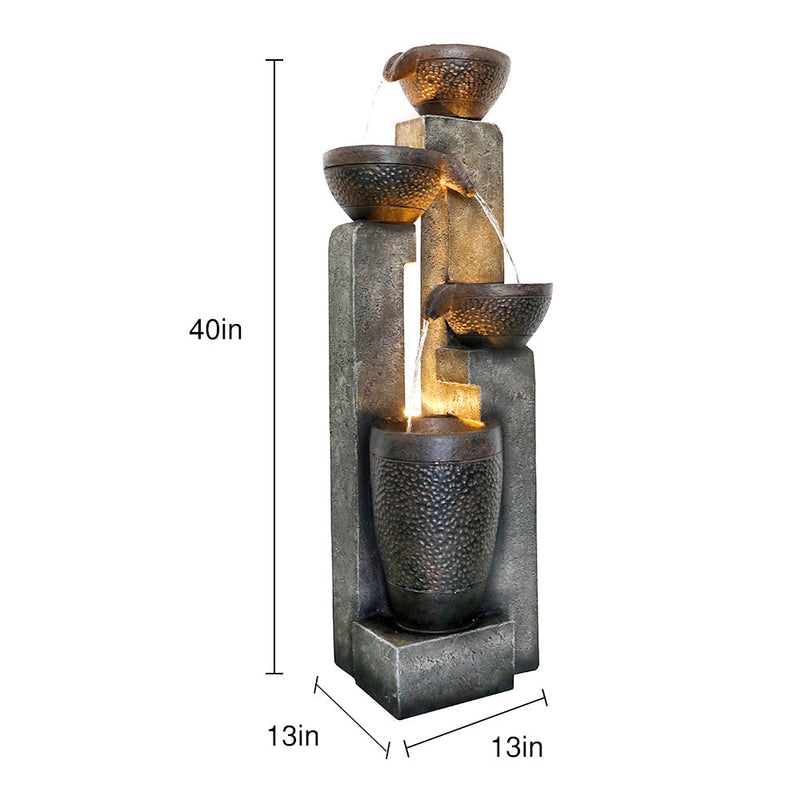 Resin Stacked Clay Pot Outdoor Water Fountain 40 Inch, dimensions drawing
