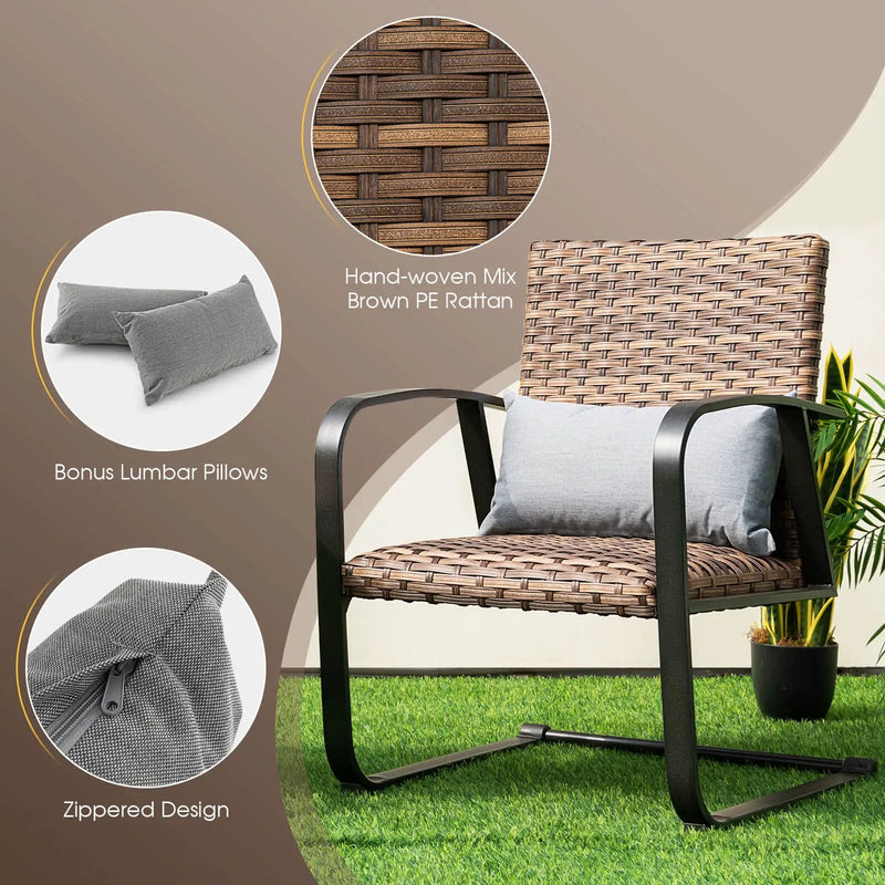 3 Pieces Patio Rattan Conversation Set with Quick Dry Lumbar Pillows by DirectDeals
