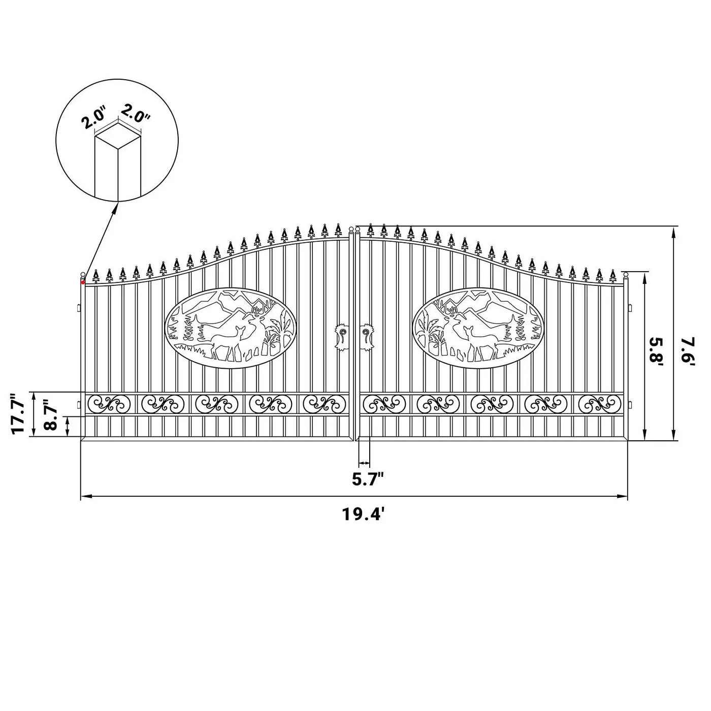 20x8 ft Steel Dual Swing Driveway Gate by Chery Industrial