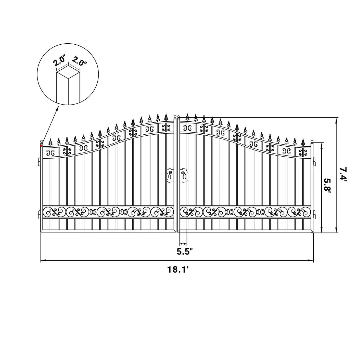 18x8 ft Steel Dual Swing Driveway Gate by Chery Industrial