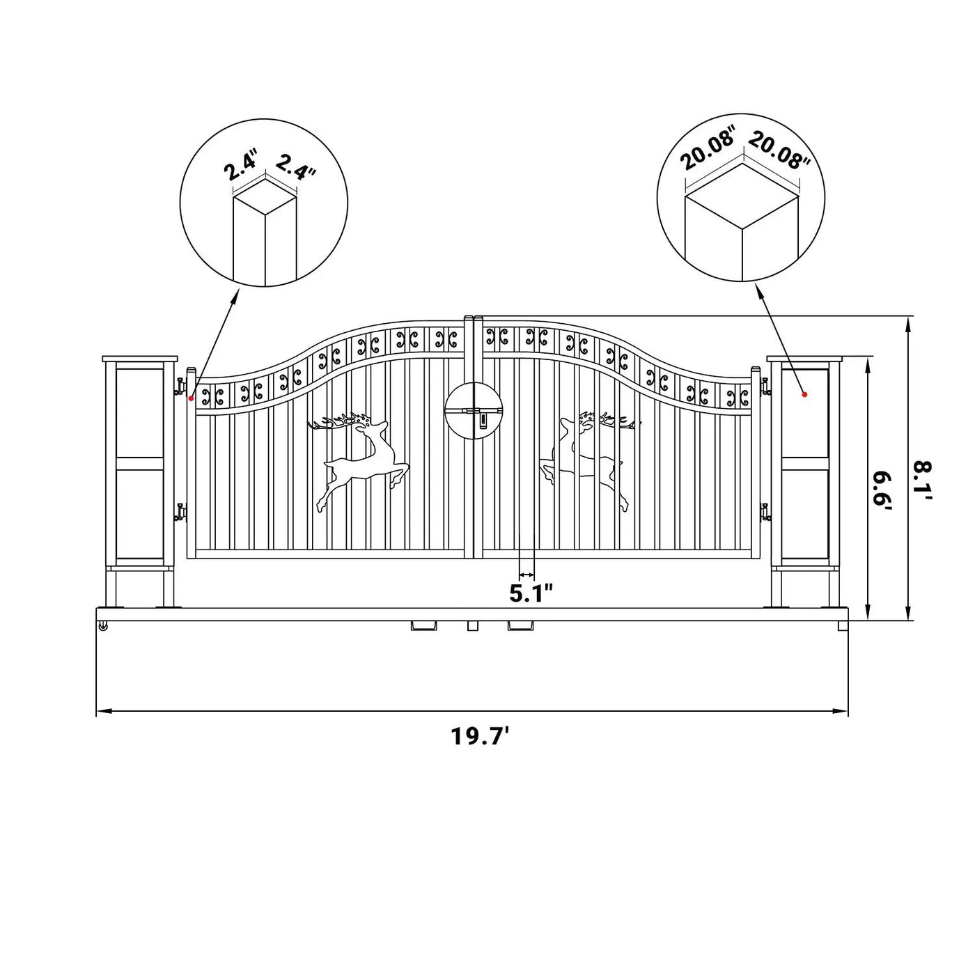 20x8 ft Dual Swing Driveway Gate with Ornamental Posts by Chery Industrial