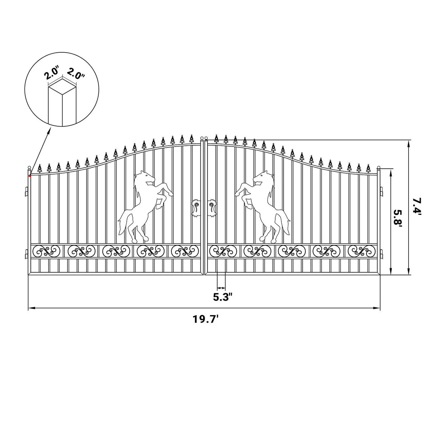 20x8 ft Steel Dual Swing Driveway Gate by Chery Industrial