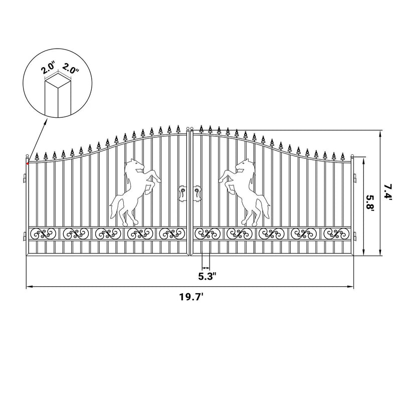 20x8 ft Steel Dual Swing Driveway Gate by Chery Industrial