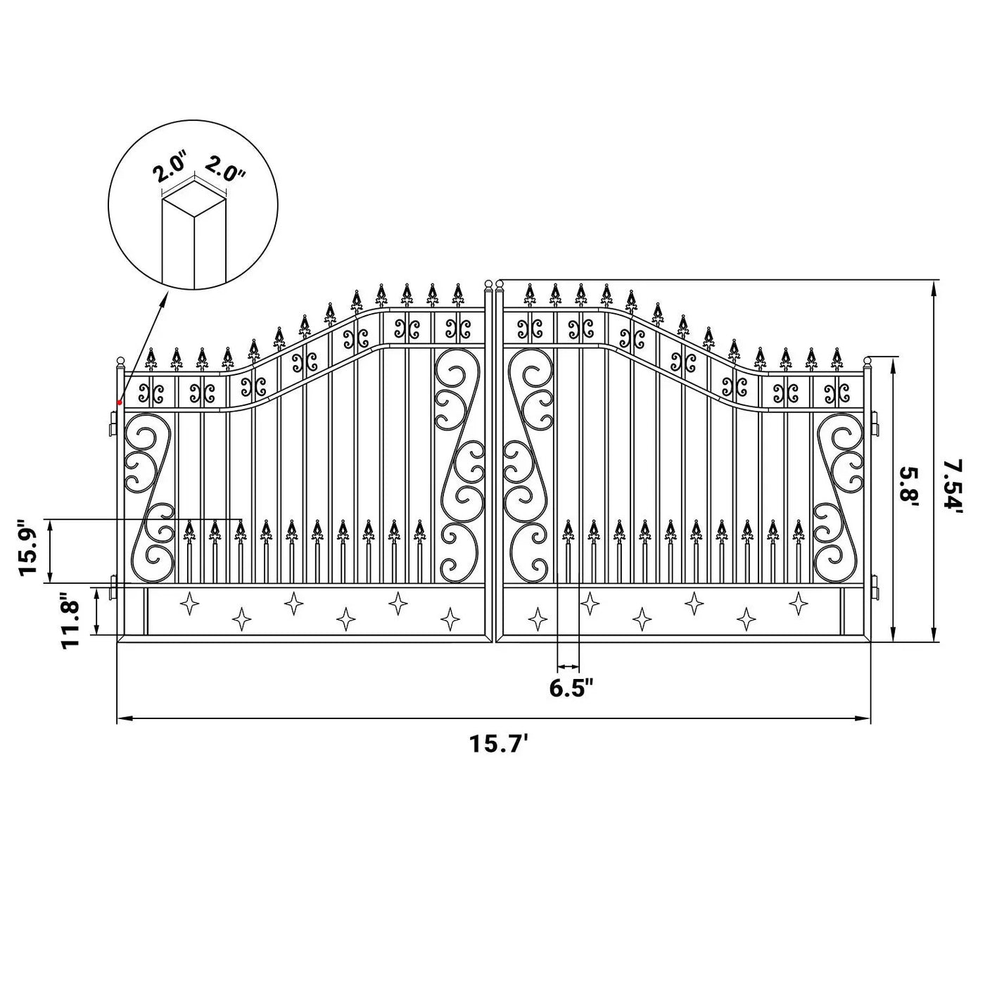 16x8 ft Dual Swing Driveway Gate with Star Pattern by Chery Industrial