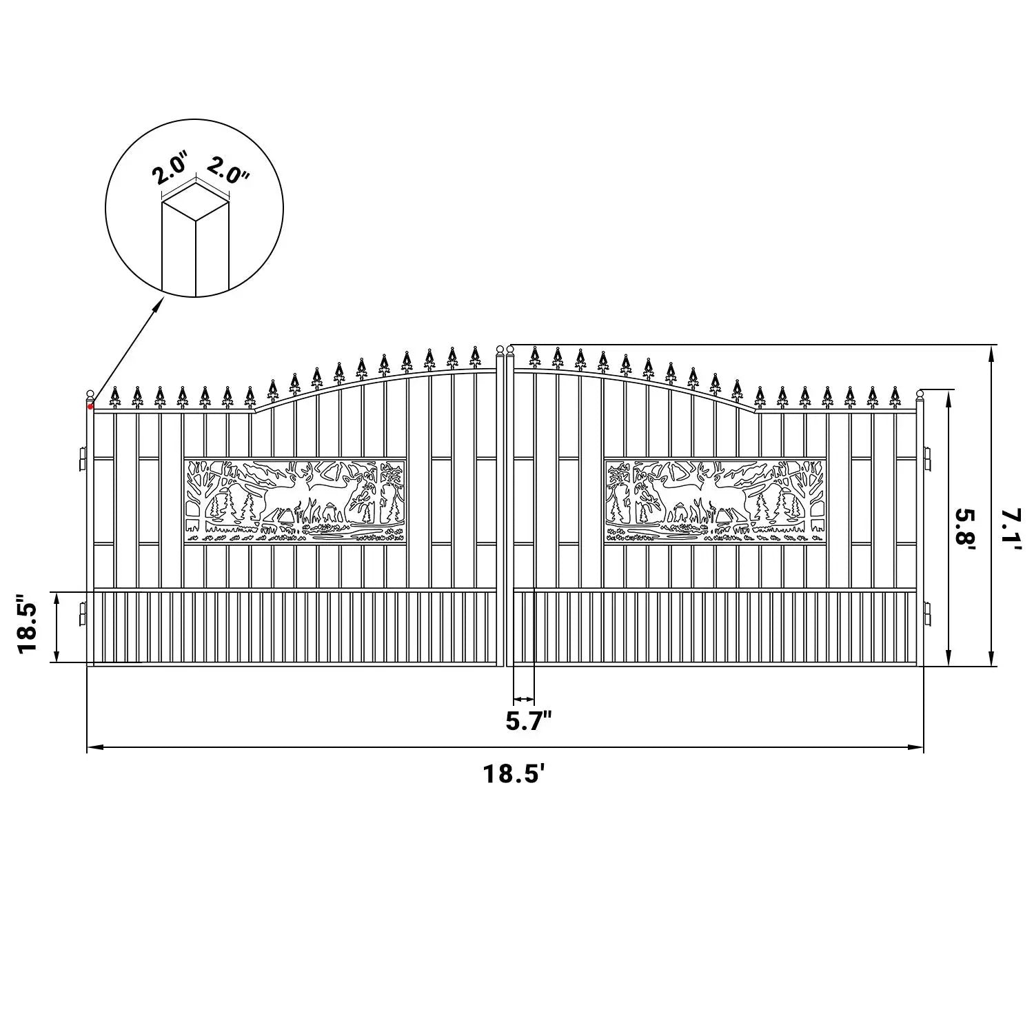 18x7 ft Steel Dual Swing Driveway Gate with Rectangular Deer Pattern by Chery Industrial