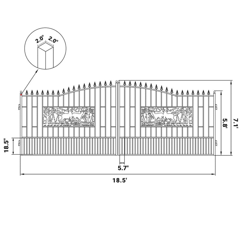 18x7 ft Steel Dual Swing Driveway Gate with Rectangular Deer Pattern by Chery Industrial