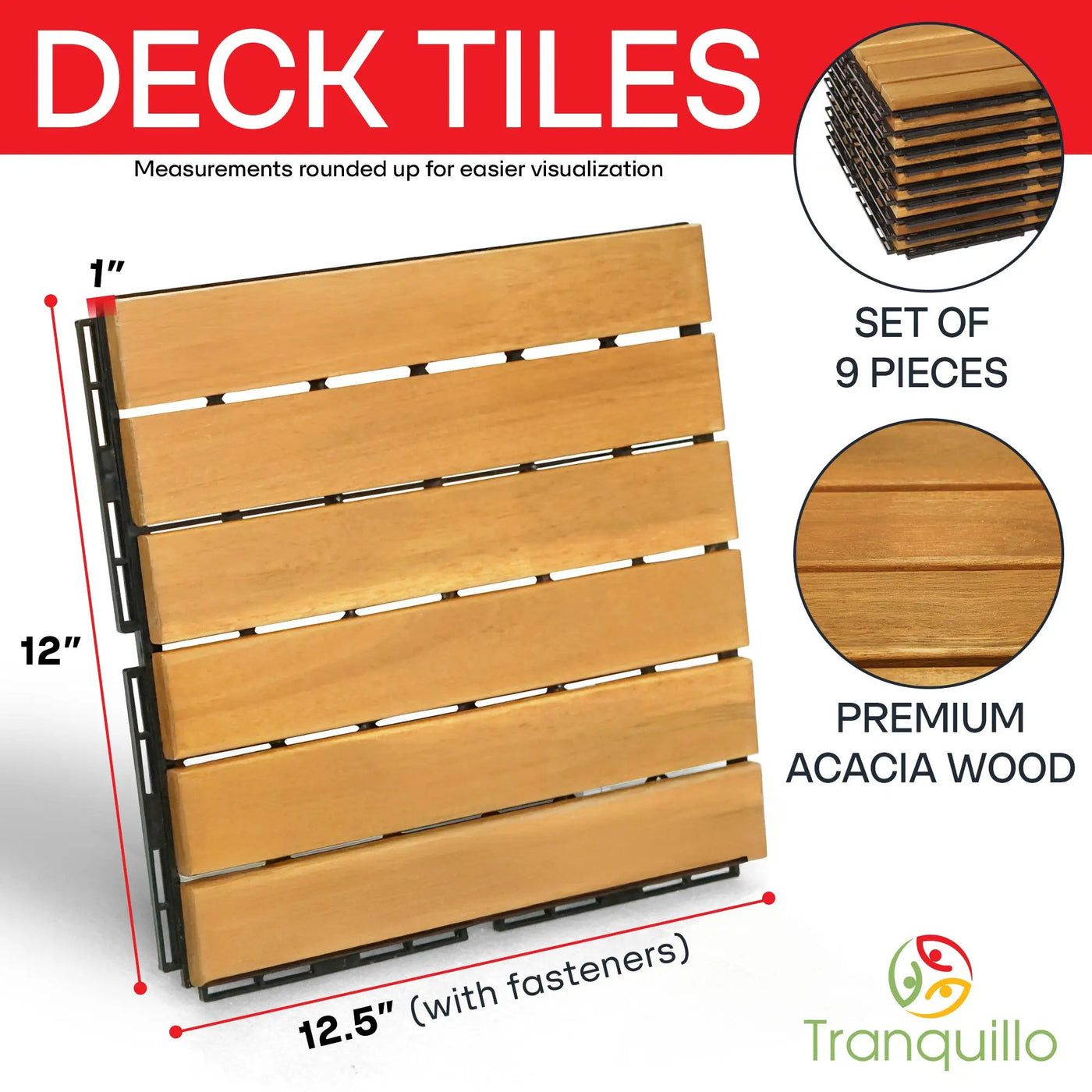 Solid Wood Deck Tiles 6 Slat Set 9 by Megsu