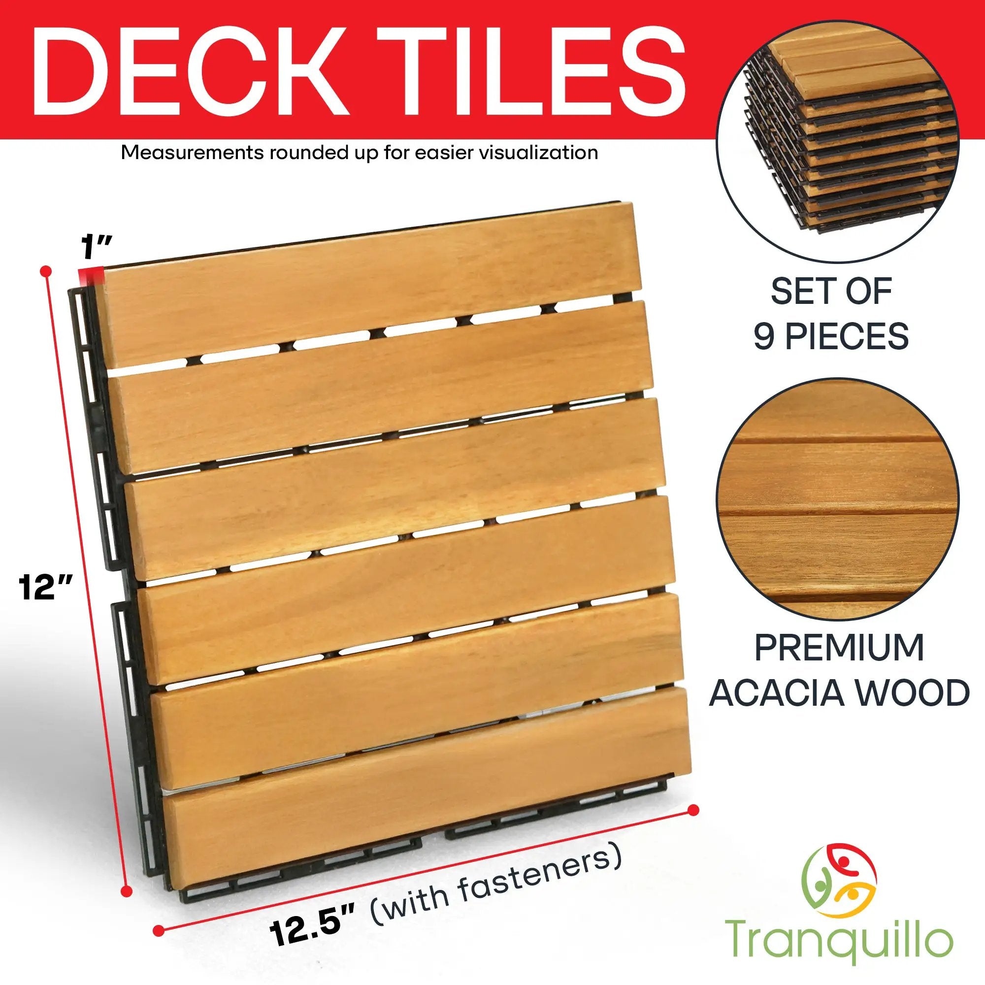 Solid Wood Deck Tiles 6 Slat Set 9 by Megsu