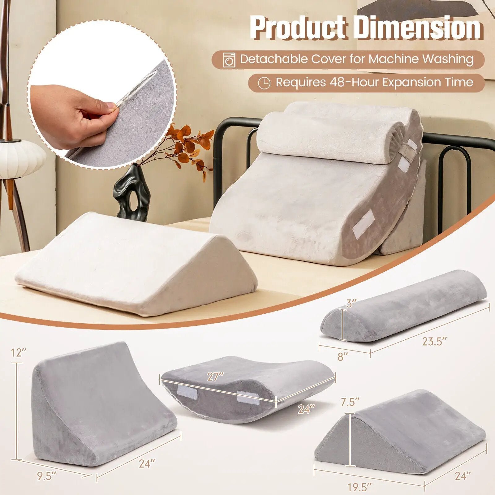 4 Pieces Bed Wedge Pillow for Back Neck and Leg Pain Relief-Gray by DirectDeals