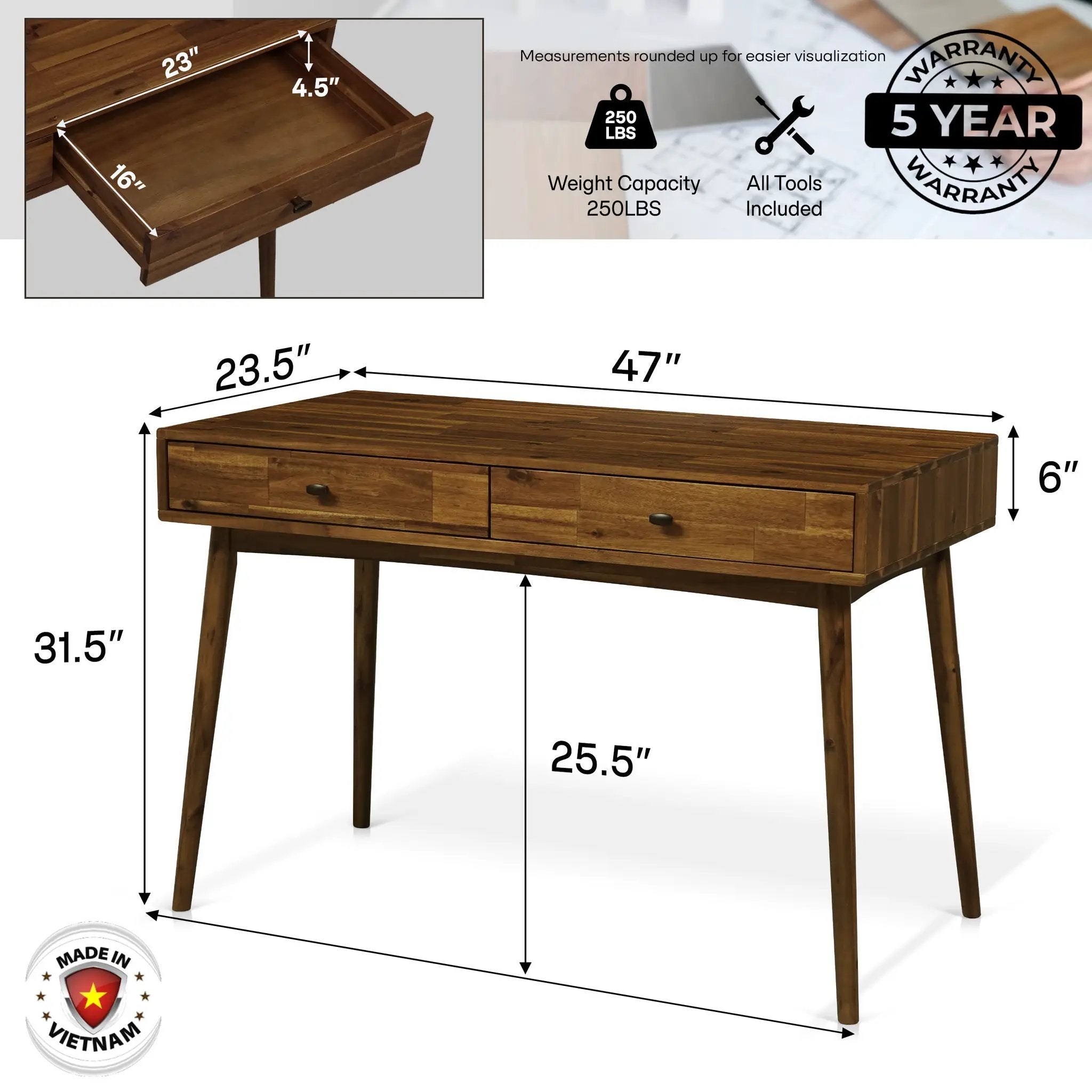 Lagom 48 Inches Solid Wood Desk by Megsu