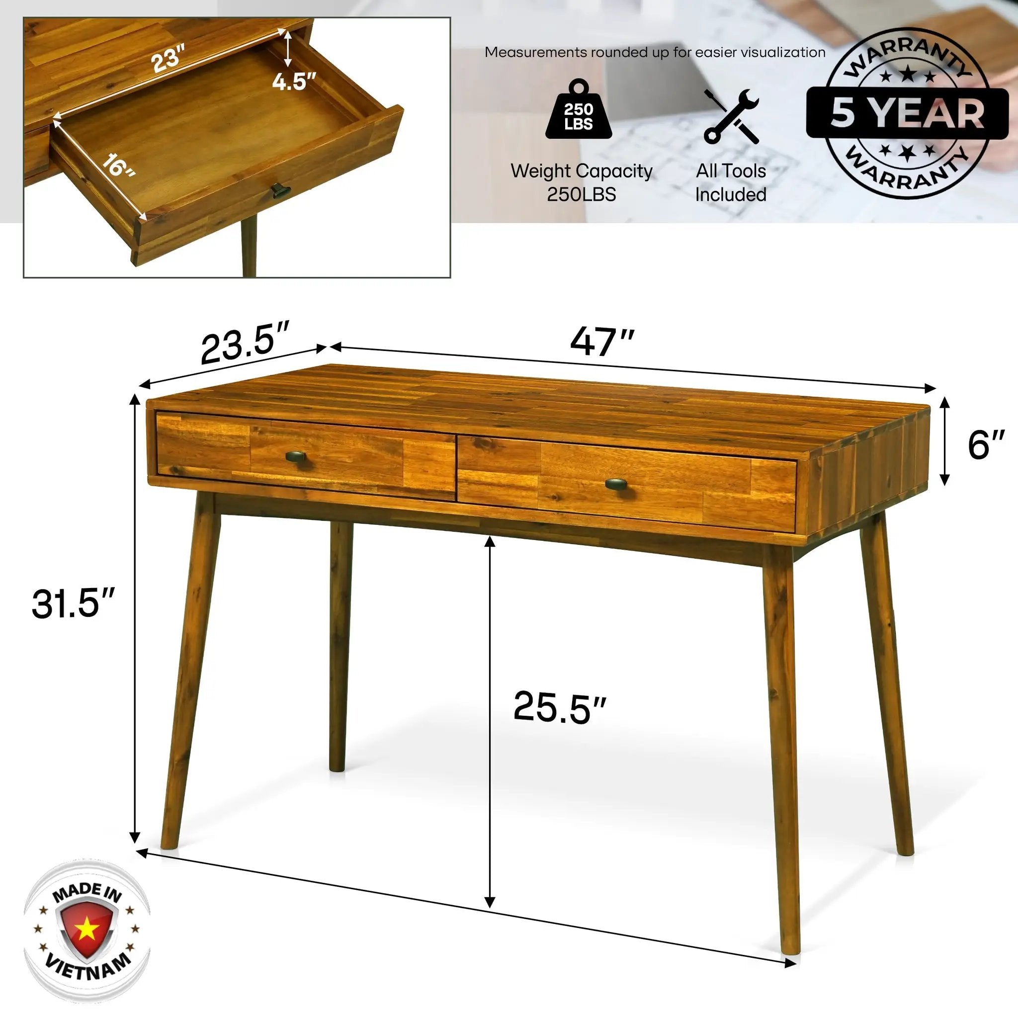 Lagom 48 Inches Solid Wood Desk by Megsu