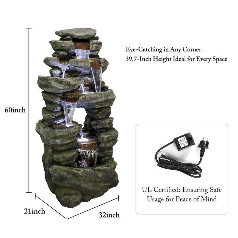 Resin Rock Waterfall Fountain Large 60 Inch 7 Tier, dimensions drawing