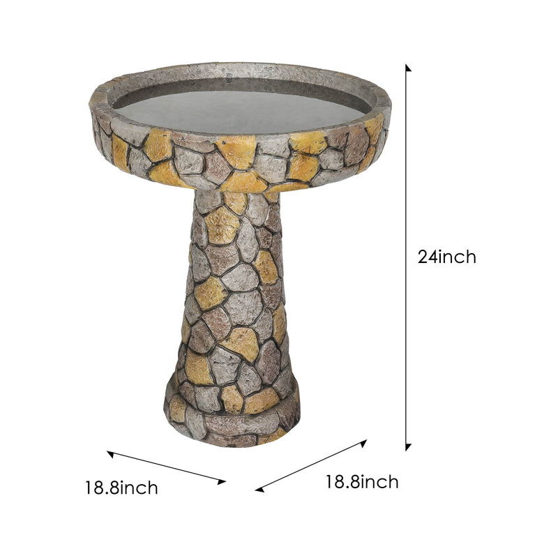 Concrete Mosaic Bird Bath Stone Inlay 24 Inch, dimensions drawing