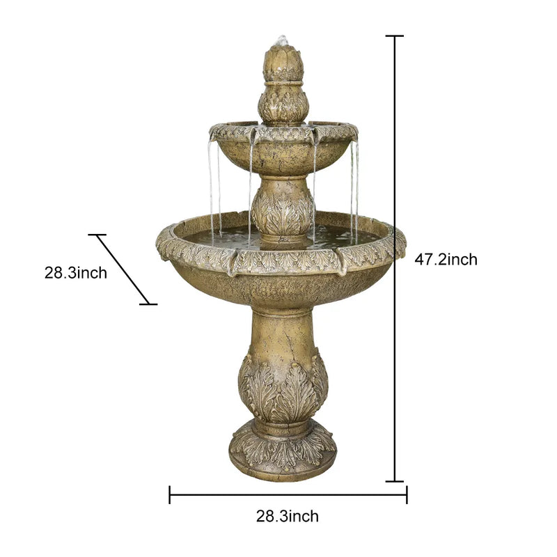 Concrete 2 Tier Fountain Acanthus Relief 47 Inch, dimensions drawing