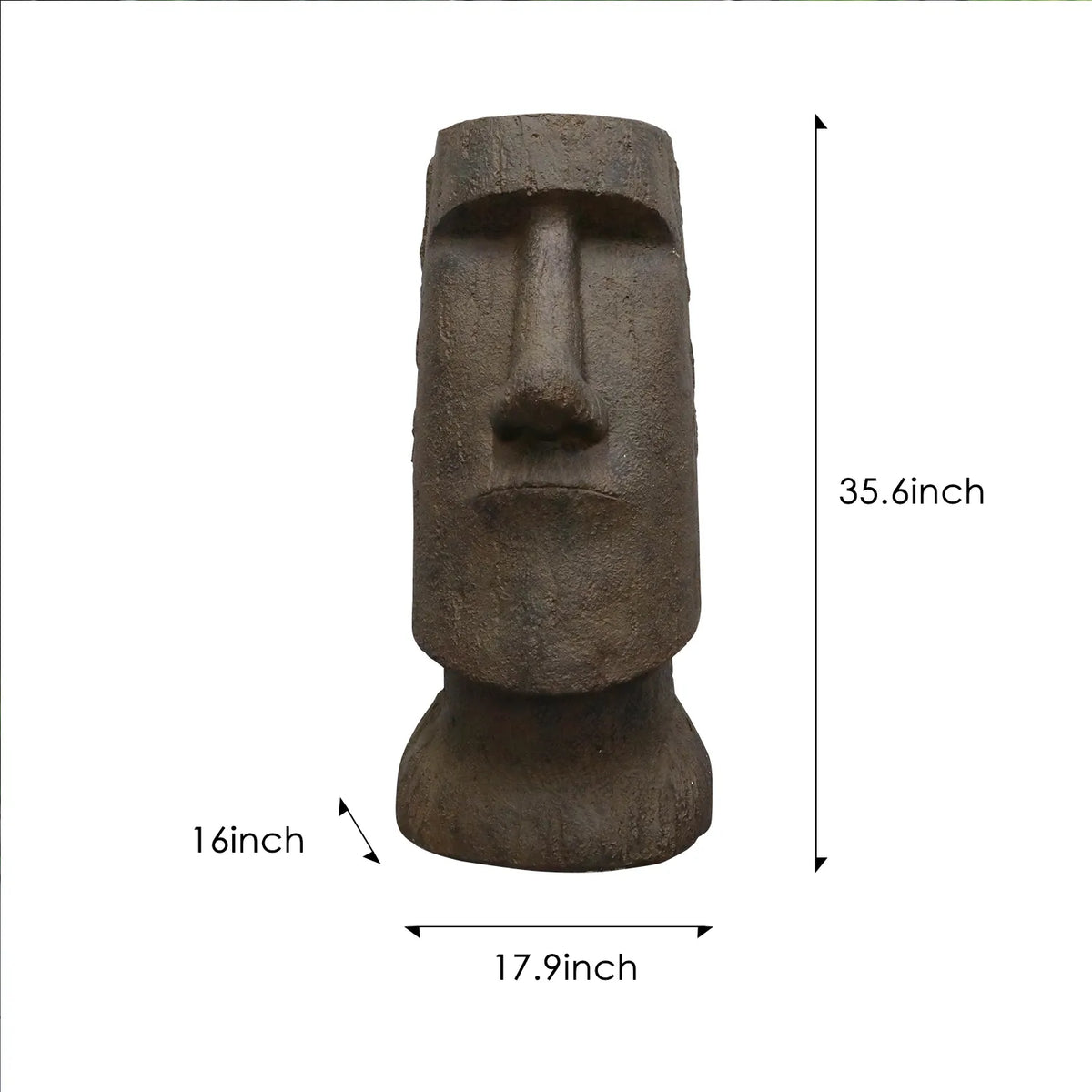 Concrete Large Garden Statue Moai Head 35 Inch, dimensions drawing