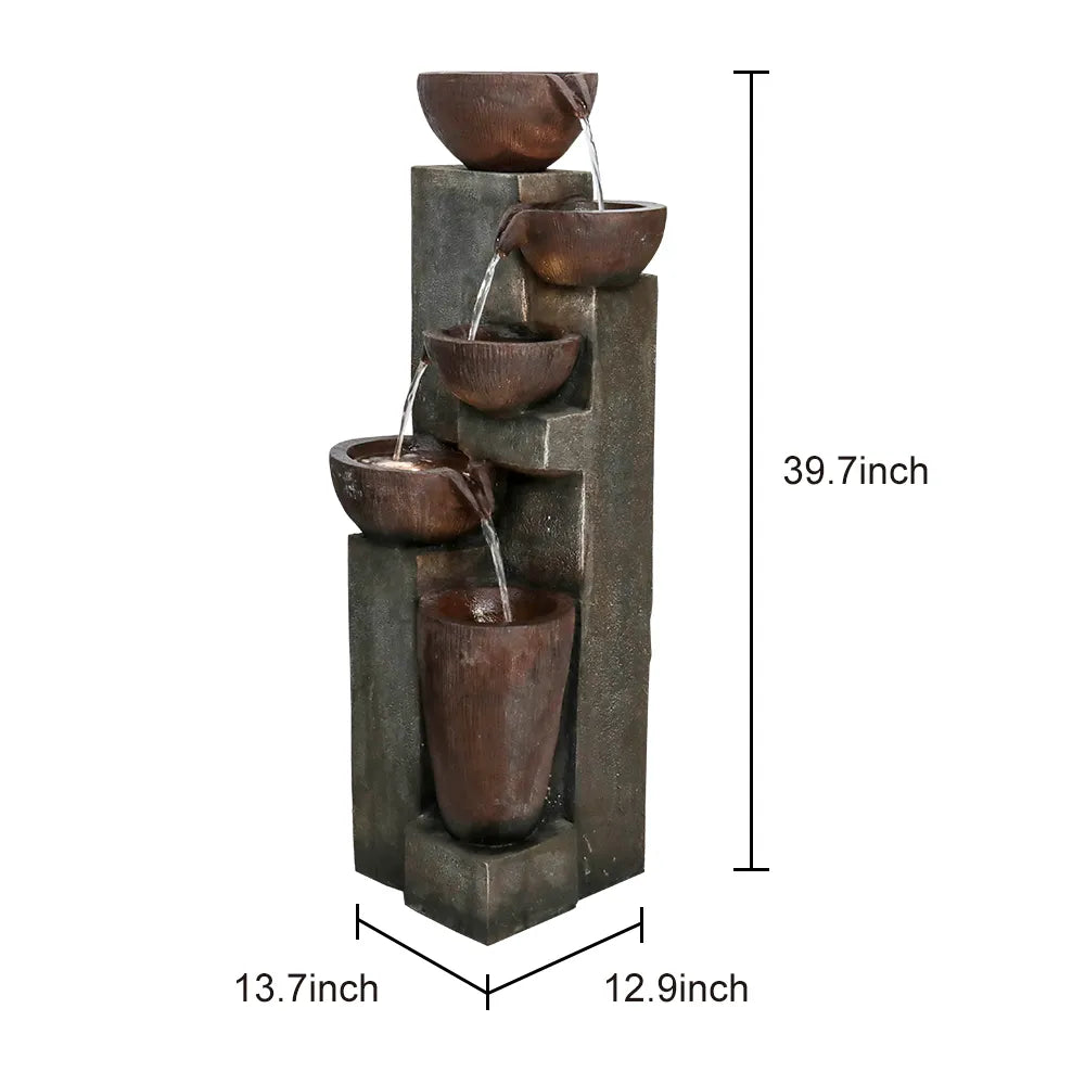 Resin Diagonal Cascading Floor Fountain Outdoor 40 in, dimensions drawing