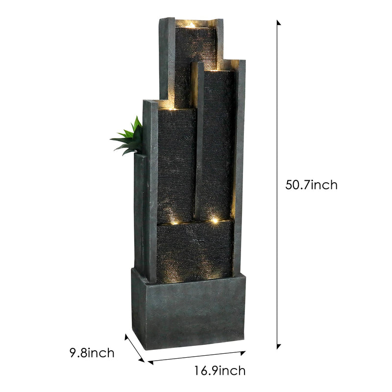 Resin Ribbed Slate Outdoor Water Fountain Quiet 50 in, dimensions drawing