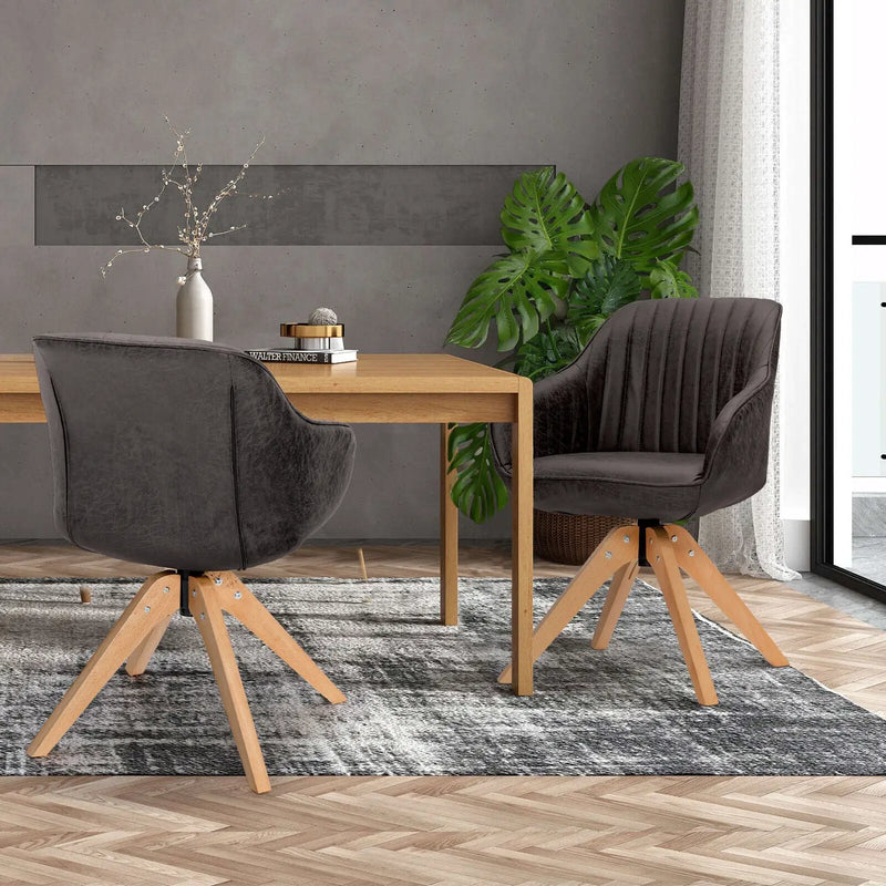 Modern Leathaire Set of 2 Swivel Accent Chair with Beech Wood Legs by DirectDeals