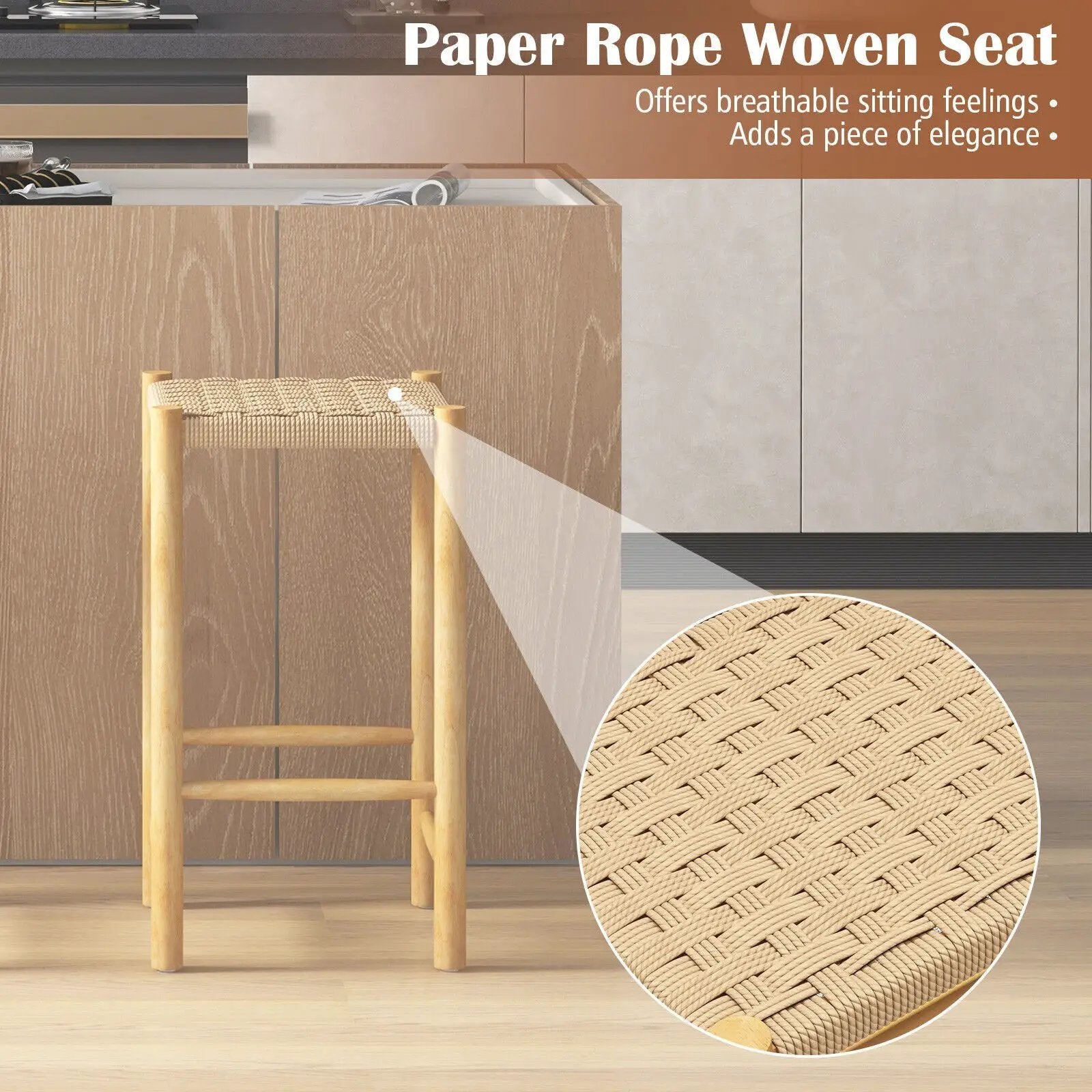 26 Inch Dining Bar Stool Set of 2-Natural by DirectDeals
