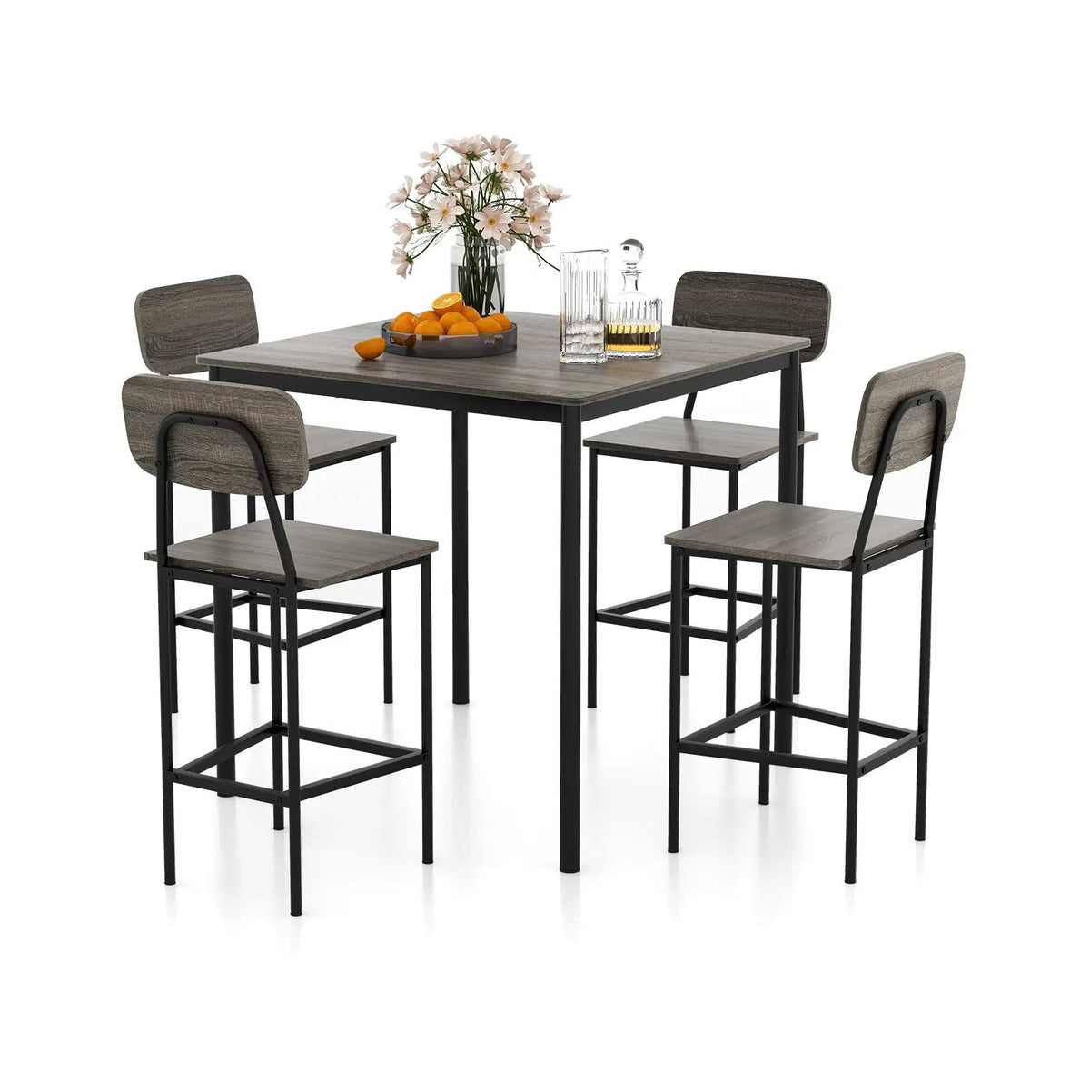 5 Pieces Industrial Dining Table Set with Counter Height Table and 4 Bar Stools-Coffee by DirectDeals