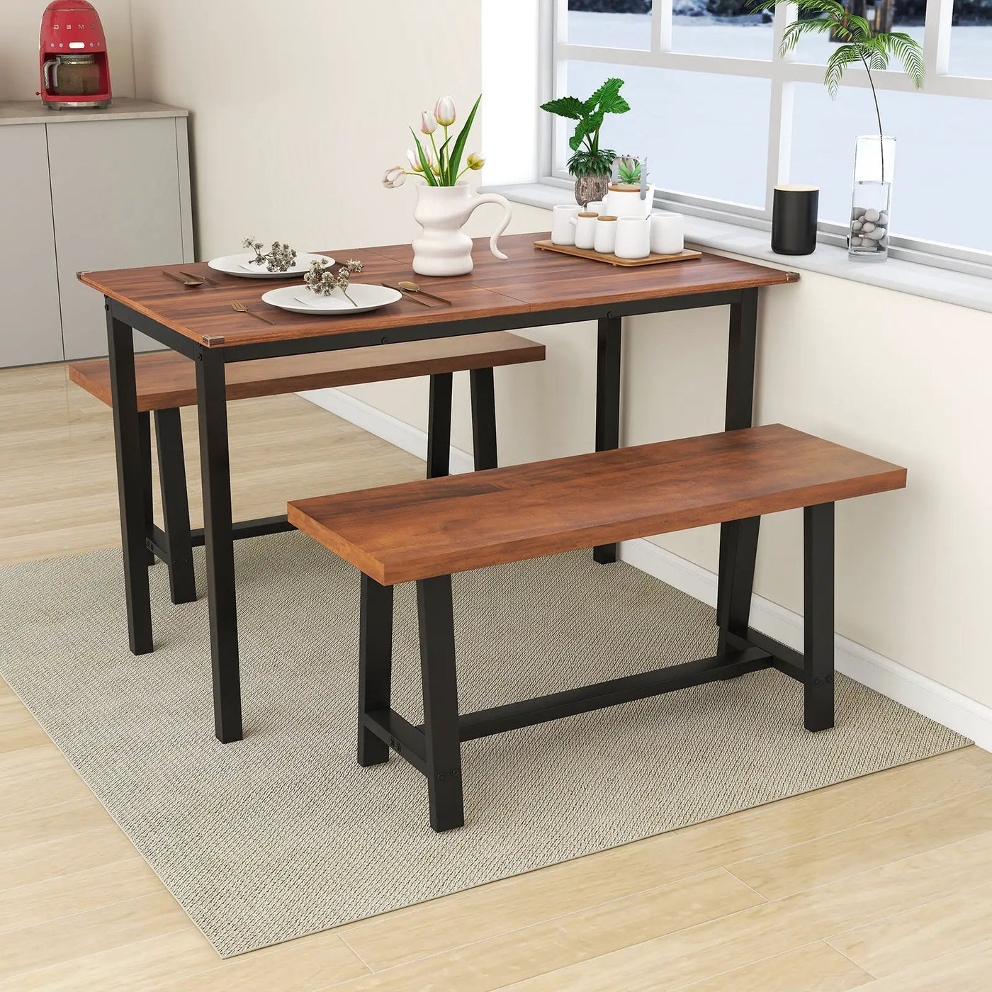 40 Inch Dining Bench 2 Person Entryway Shoe Bench with Metal Frame by DirectDeals
