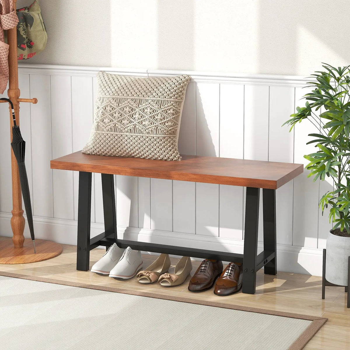 40 Inch Dining Bench 2 Person Entryway Shoe Bench with Metal Frame by DirectDeals