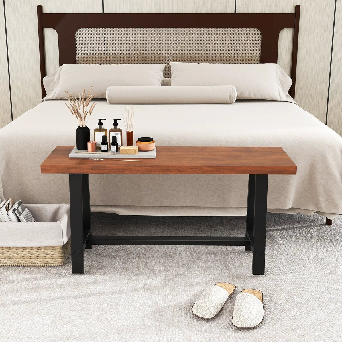 40 Inch Dining Bench 2 Person Entryway Shoe Bench with Metal Frame by DirectDeals