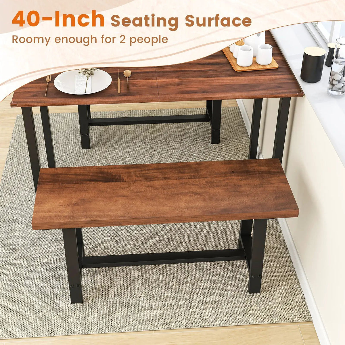 40 Inch Dining Bench 2 Person Entryway Shoe Bench with Metal Frame by DirectDeals