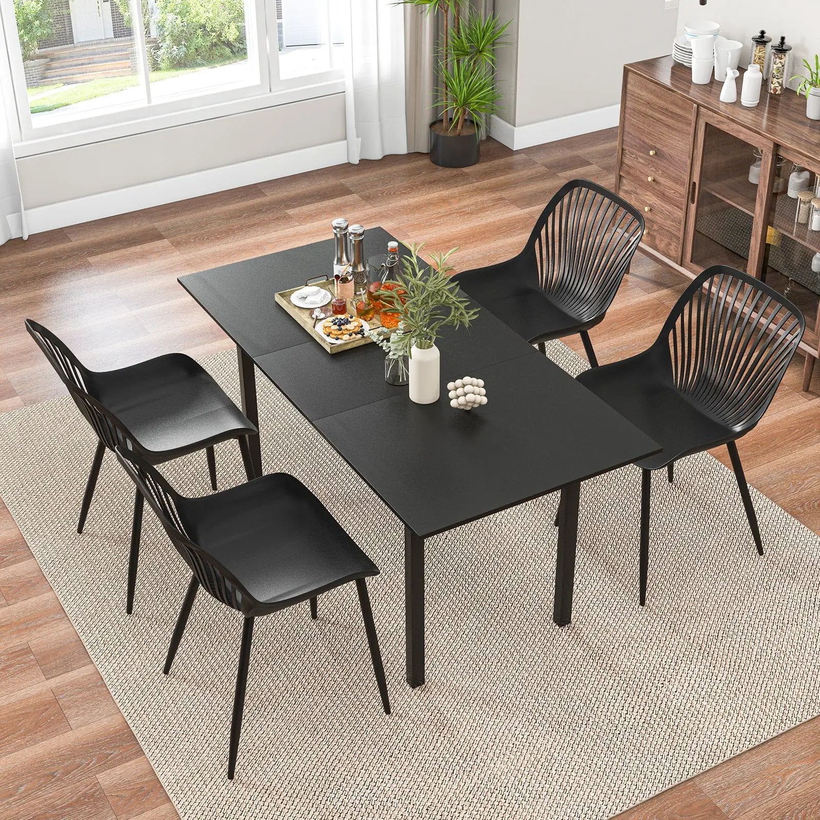 Modern Kitchen Chairs with Metal Legs Cutout Backrest Curved Seat for Dining Room Home Office-Black by DirectDeals