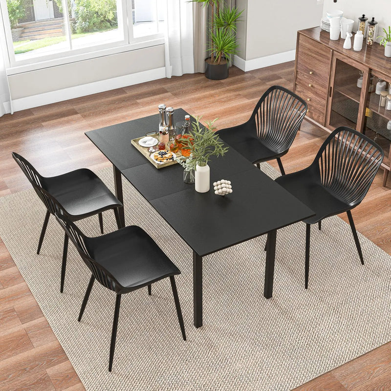 Modern Kitchen Chairs with Metal Legs Cutout Backrest Curved Seat for Dining Room Home Office-Black by DirectDeals