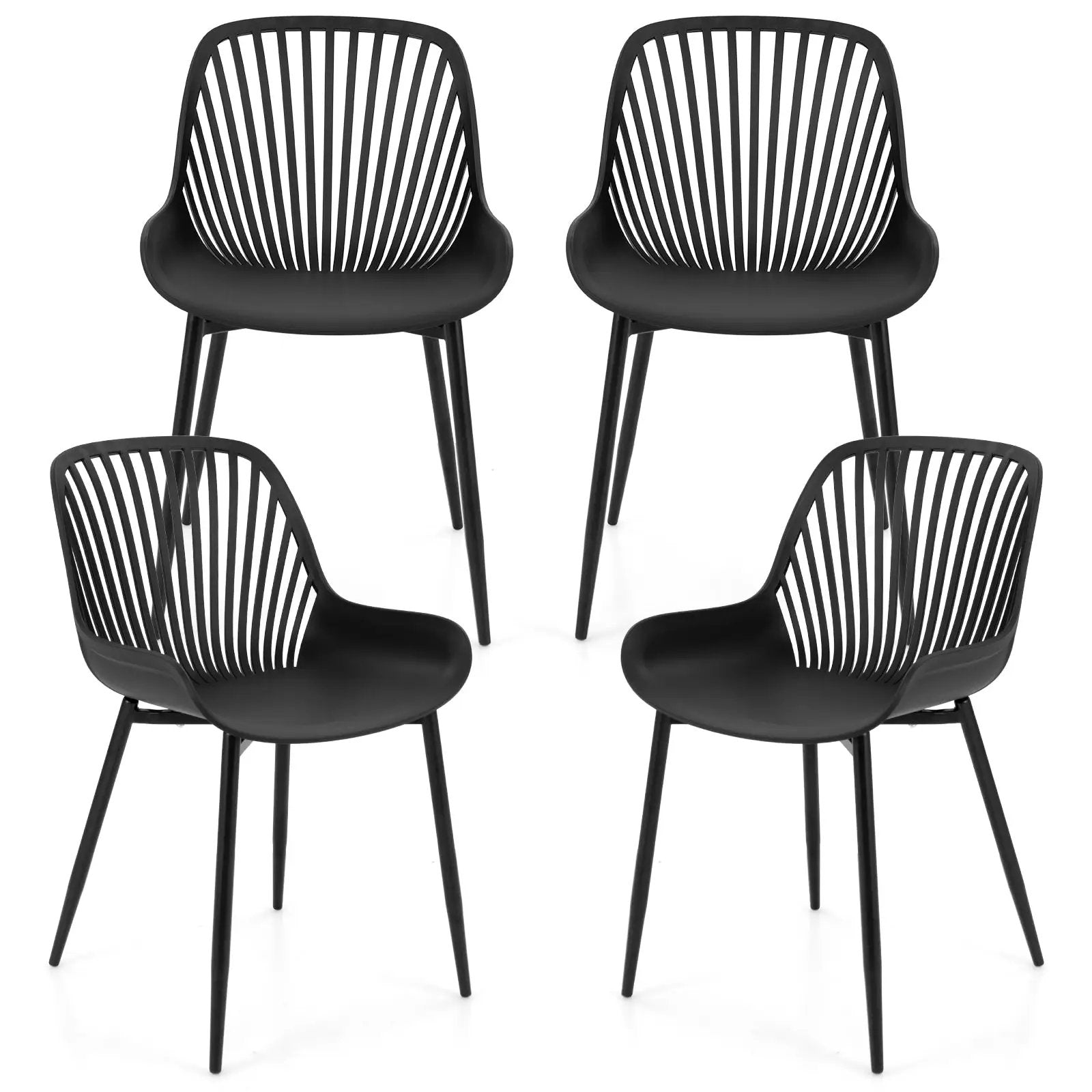 Modern Kitchen Chairs with Metal Legs Cutout Backrest Curved Seat for Dining Room Home Office-Black by DirectDeals