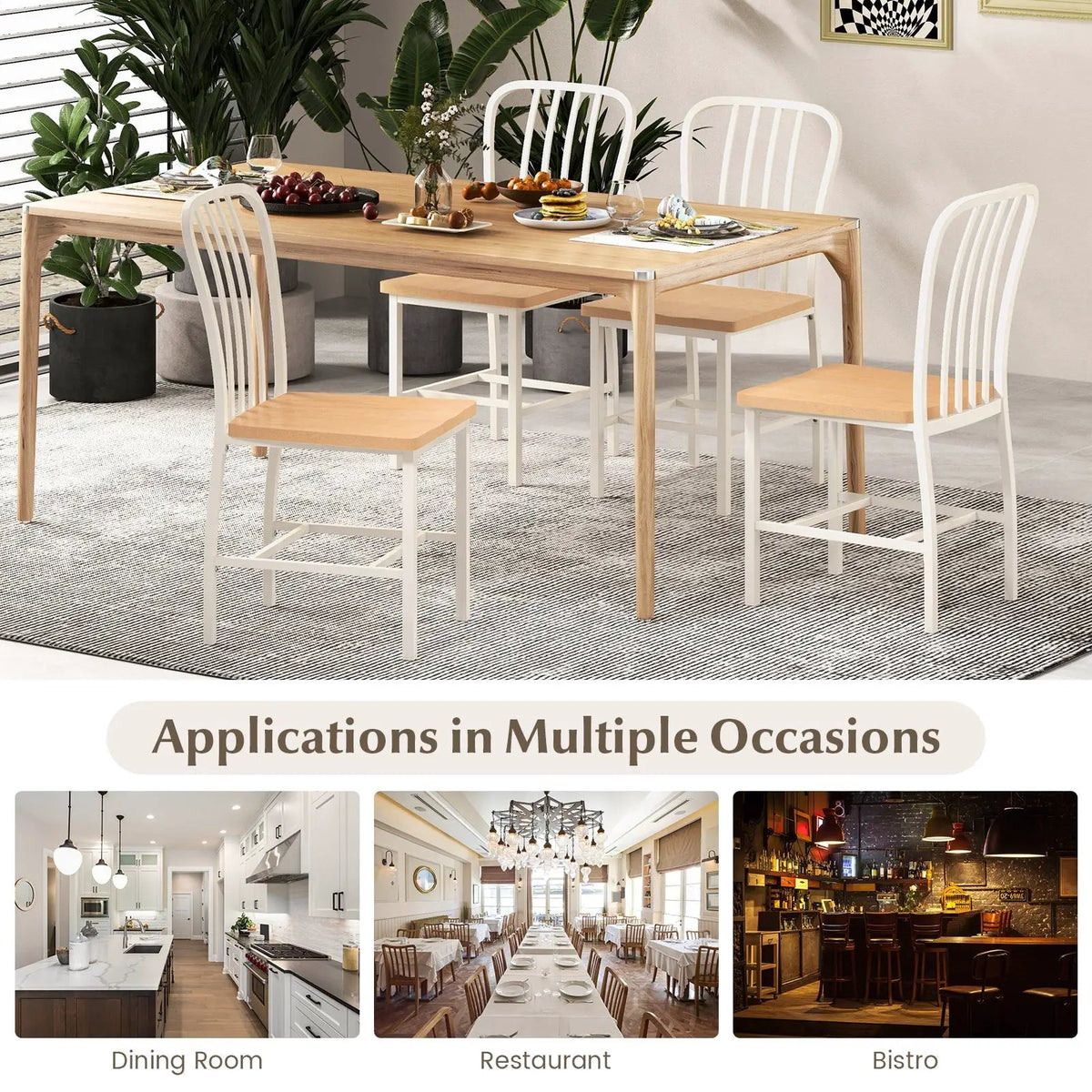 Armless Spindle Back Dining Chair Set of 2 with Ergonomic Seat by DirectDeals