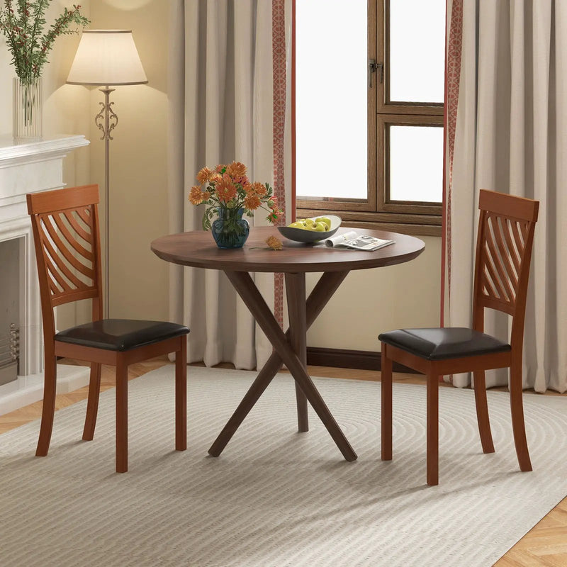 Dining Chair Set of 2 with Rubber Wood Legs and Ergonomic Back for Dining Room-Walnut by DirectDeals