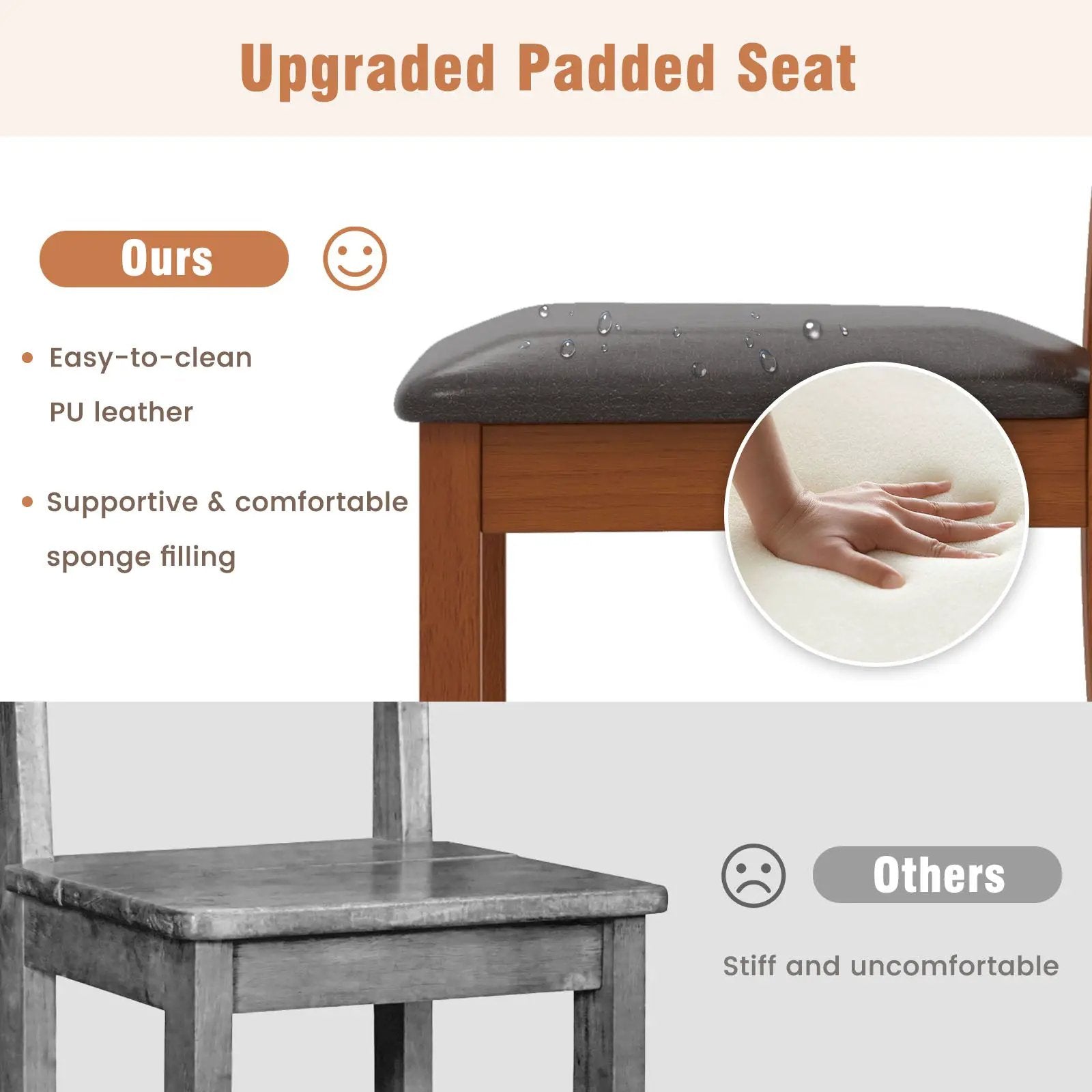 Dining Chair Set of 2 with Rubber Wood Legs and Ergonomic Back for Dining Room-Walnut by DirectDeals