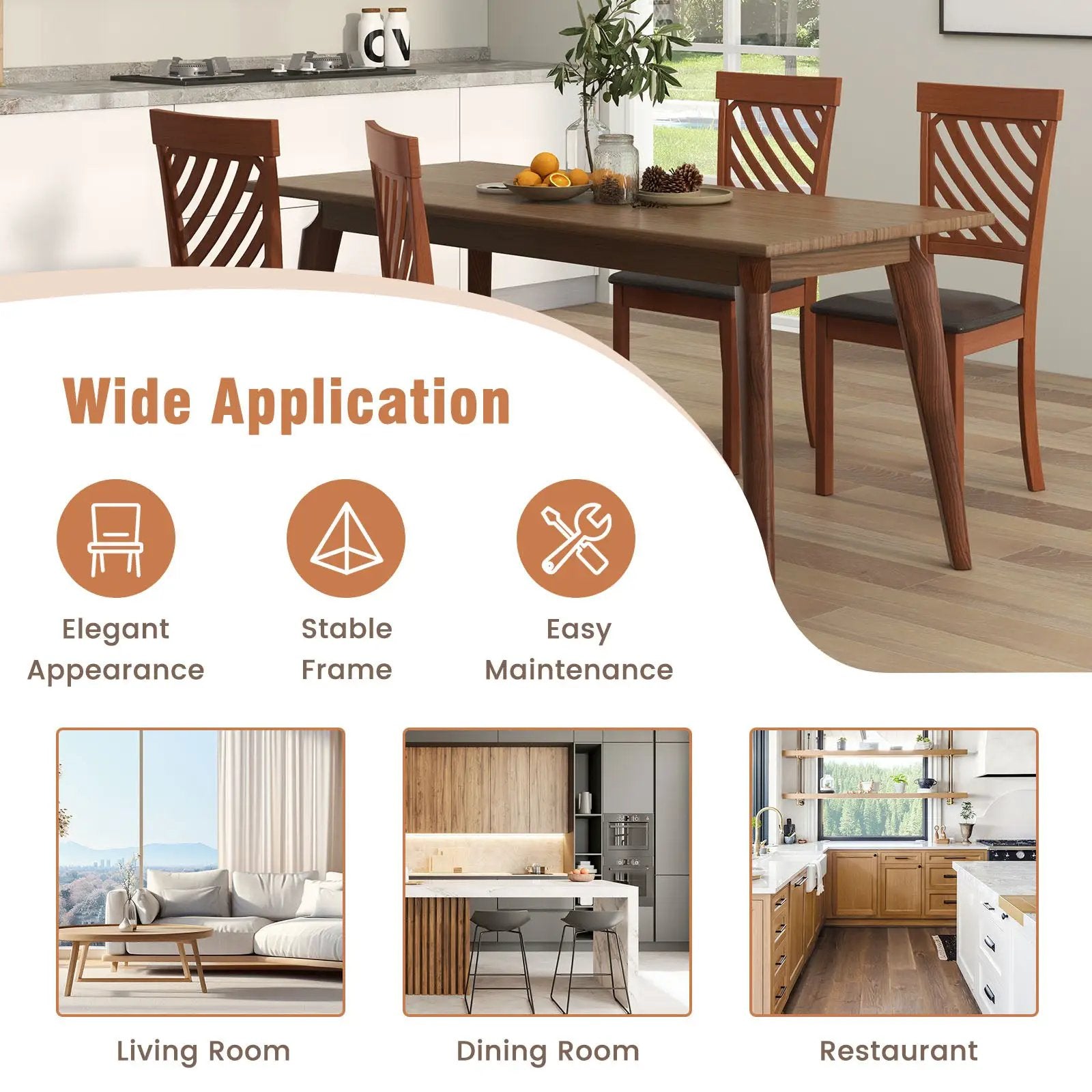 Dining Chair Set of 2 with Rubber Wood Legs and Ergonomic Back for Dining Room-Walnut by DirectDeals