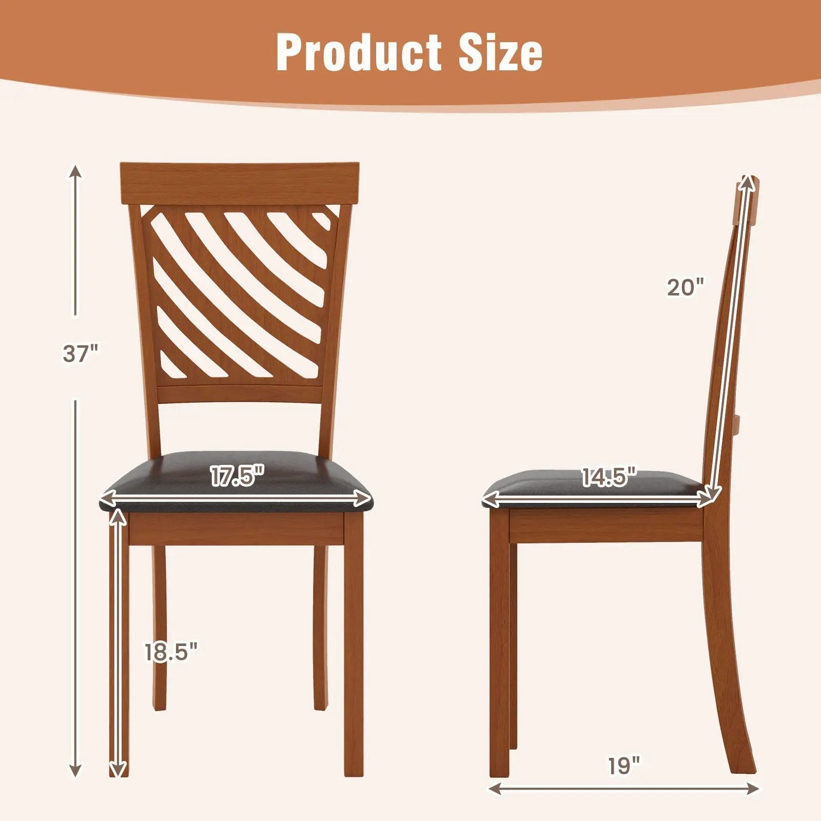 Dining Chair Set of 2 with Rubber Wood Legs and Ergonomic Back for Dining Room-Walnut by DirectDeals