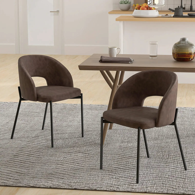 Dining Chair Set of 2 with High-density Sponge Cushion and PU Leather-Brown by DirectDeals